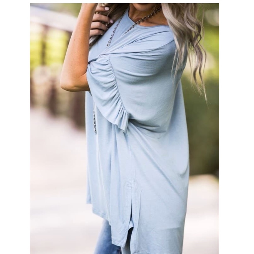 Blue ruffle sleeve tunic